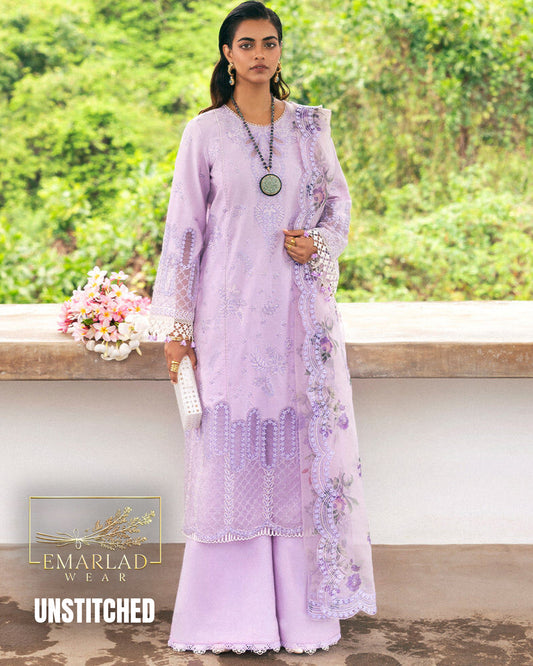 Saira Rizwan Lilac Luxury Lawn Replica 3 Pc Suit | Organza Digital Printed Dupatta