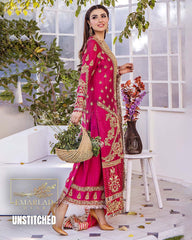 Nameera by Farooq Shocking Pink Silk Suit with Net Dupatta