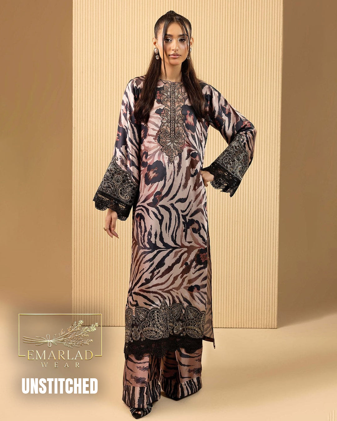 Adan Libas Cheeta Brown – Luxury Lawn with Embroidered Chiffon Dupatta