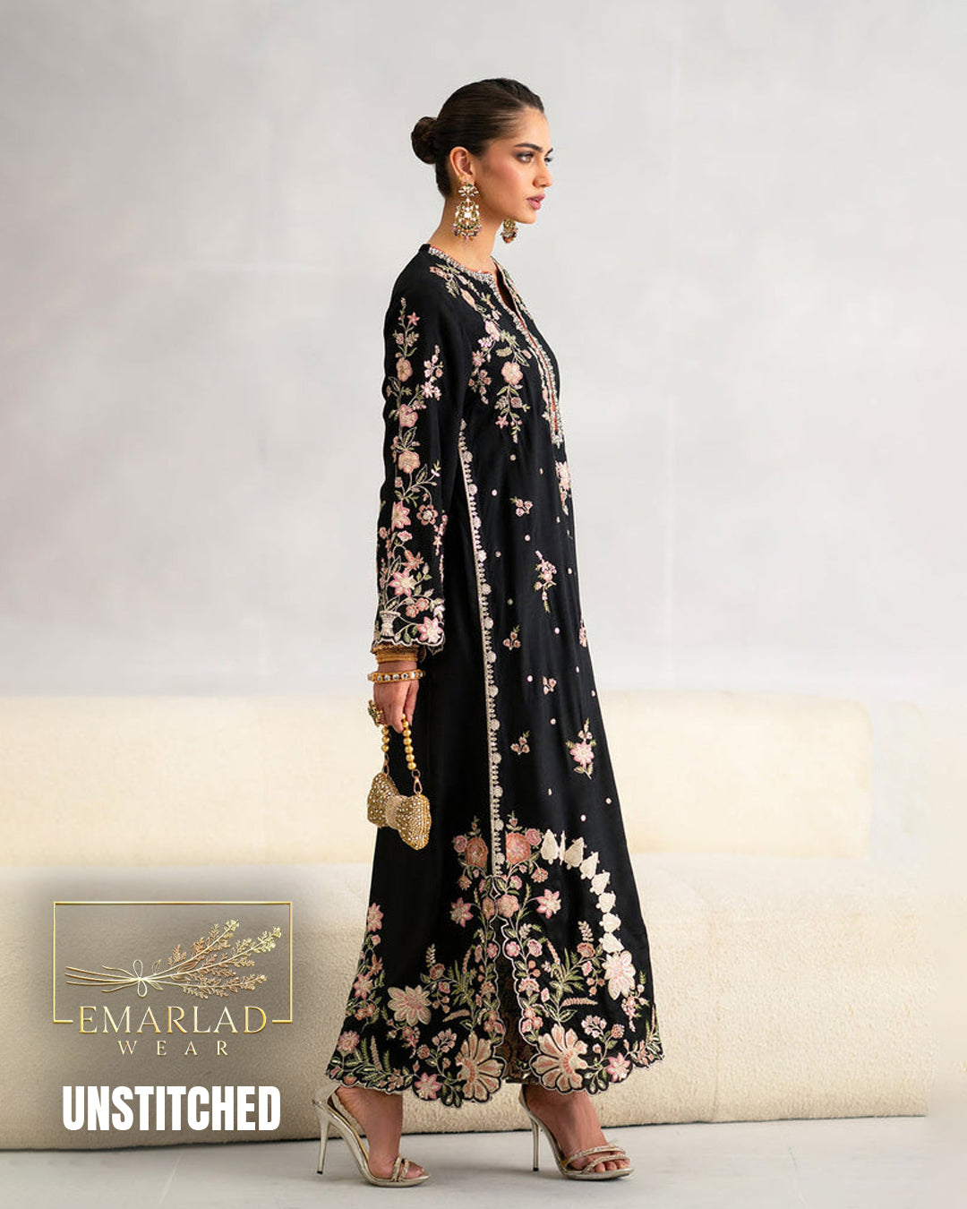 Ethnic Black 2 Piece Shalmoz Silk Embroidered Suit