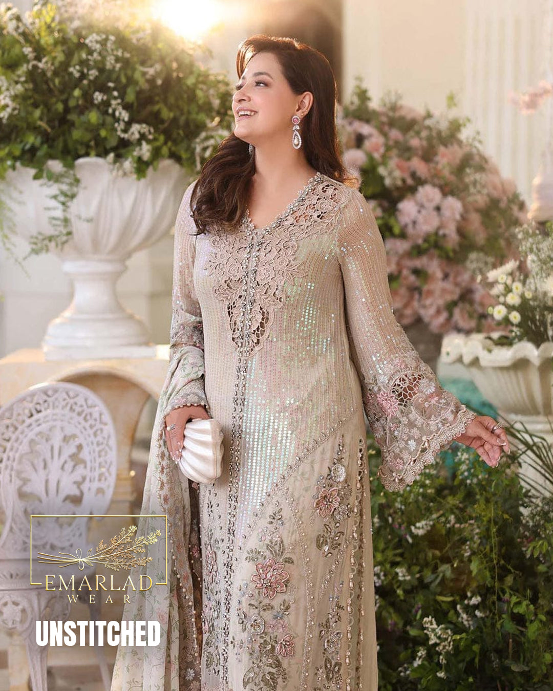 Maria.B Embroidered Luxury Chiffon Unstitched 3Pc Suit MPC-26-107 Skin 5MM Online in Pakistan