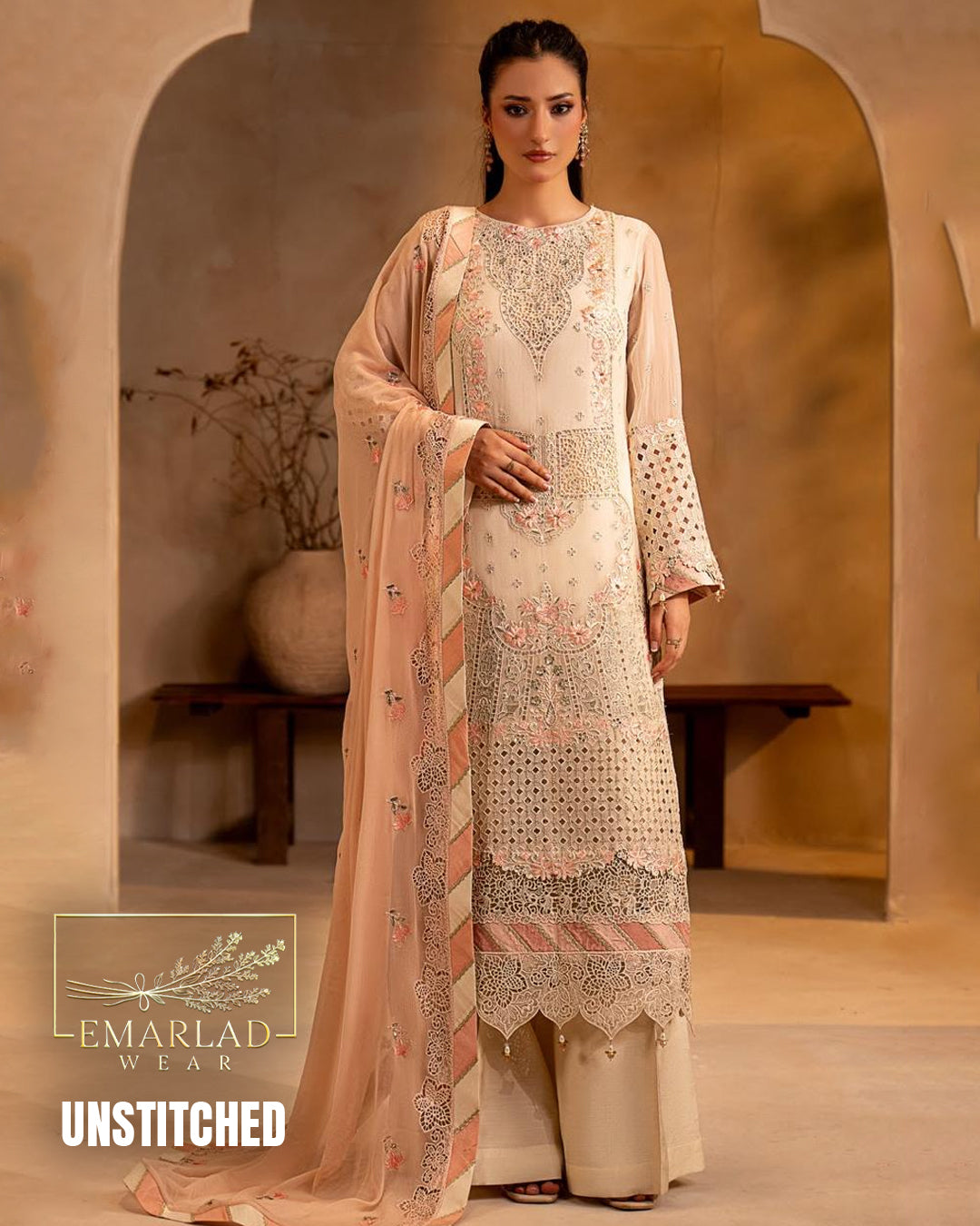 Maryams Embroidered Chiffon 3 Piece Suit Design 2581