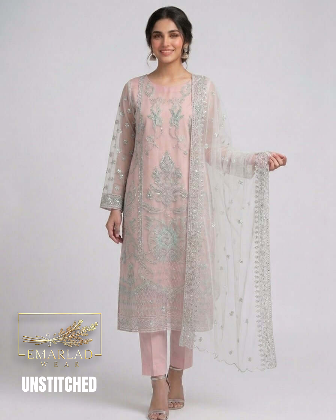 Naqsh Blush Grace Bember Chiffon Embroidered 3 Piece Suit 2589