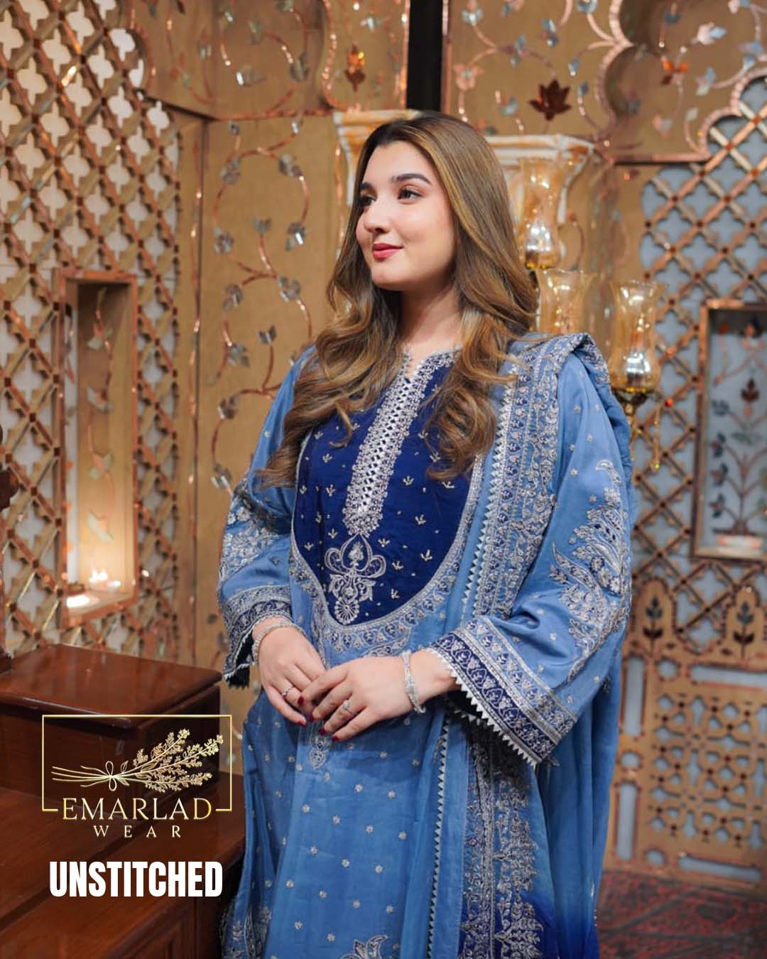 Aneelas Chiffon Embroidered 3 Piece Suit | Grey & Blue