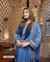 Aneelas Chiffon Embroidered 3 Piece Suit | Grey & Blue