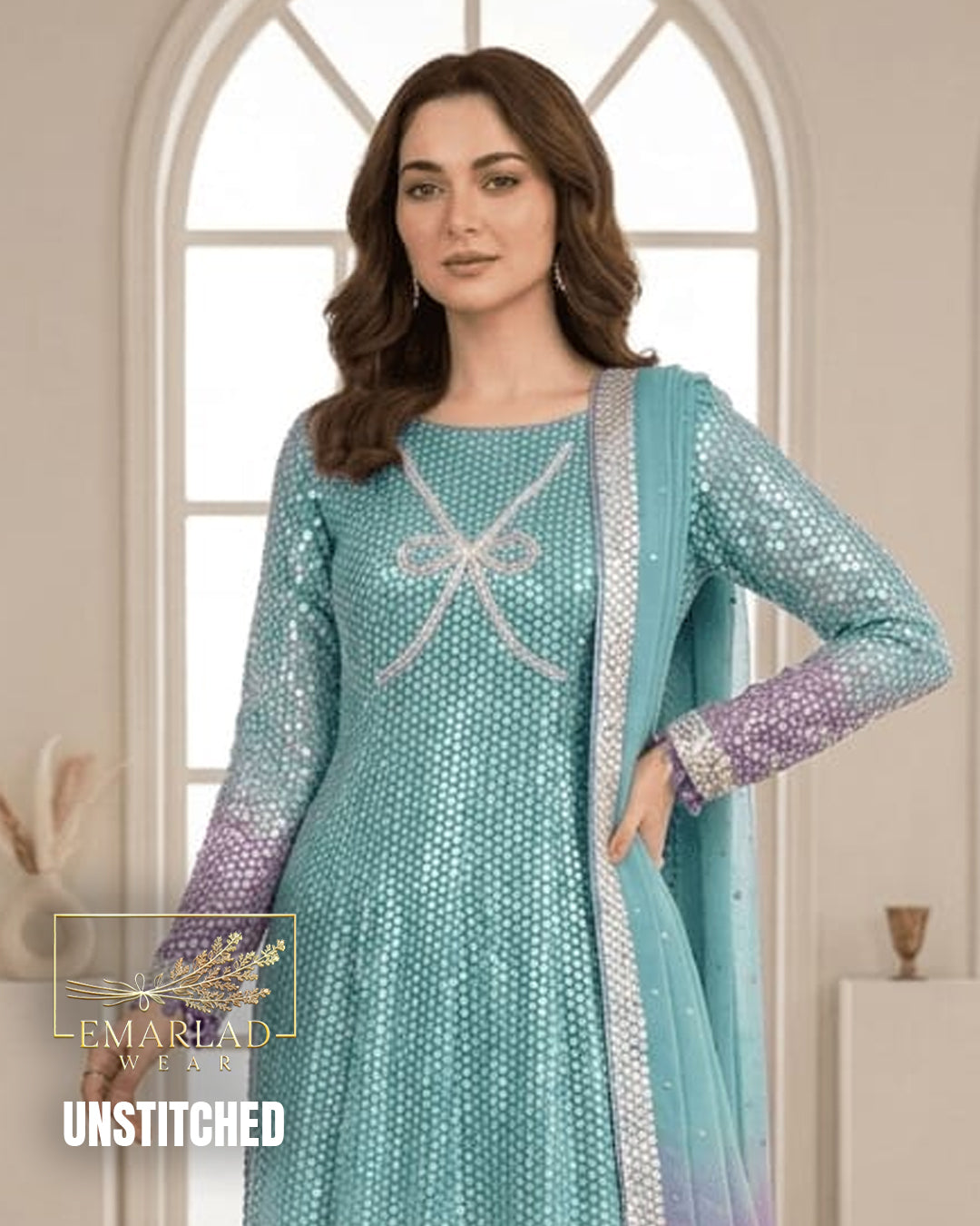 Emarlad Tie & Dye Pure Chiffon Suit with 9mm Sequin Embroidery | Luxury Formal Collection | Emarladwear