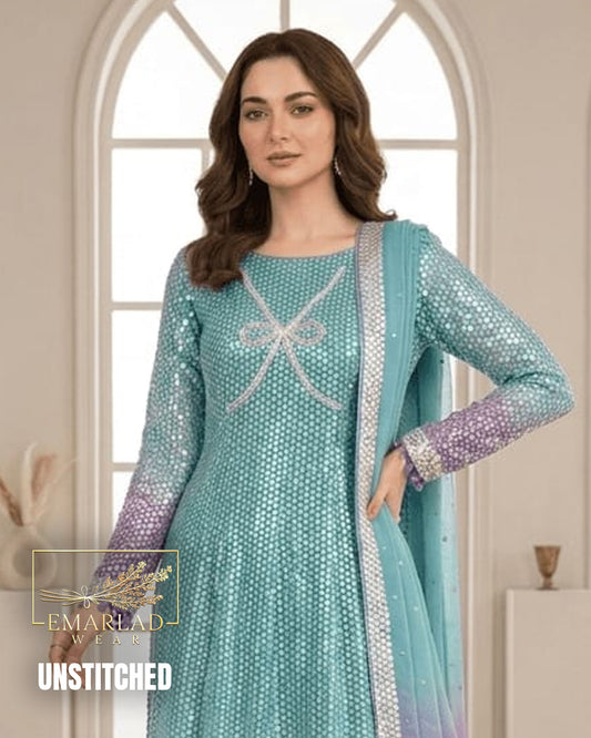 Emarlad Tie & Dye Pure Chiffon Suit with 9mm Sequin Embroidery | Luxury Formal Collection | Emarladwear