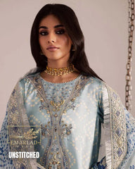 Nureh Blue & Grey Lawn Suit with Chiffon Embroidered Dupatta