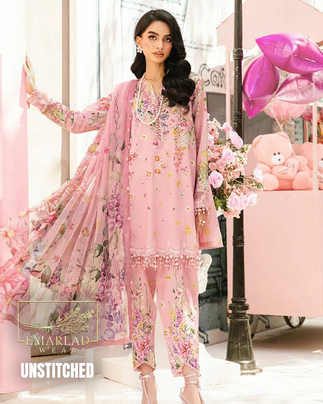 M.B M-Print Lawn 2025 Pink 3PC Suit – Heavy Embroidered Chiffon Dupatta | MPT-2603A/B