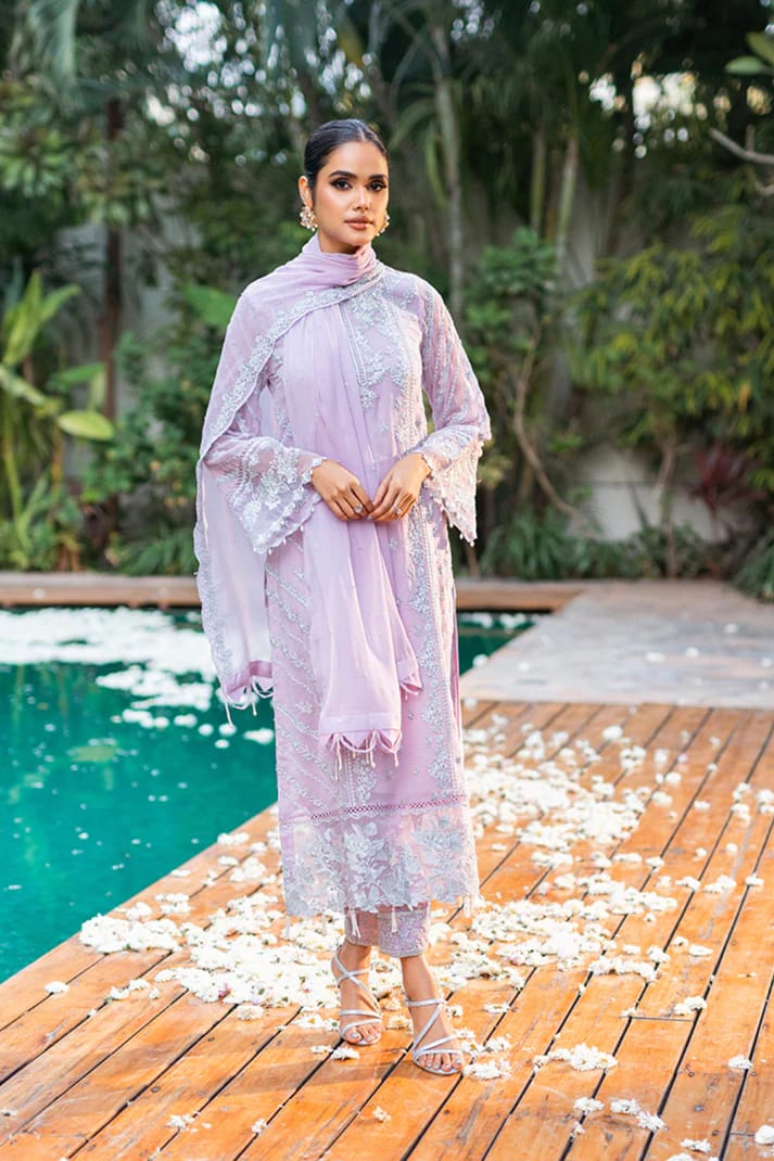 Azure Pale Embroidered Chiffon Dress