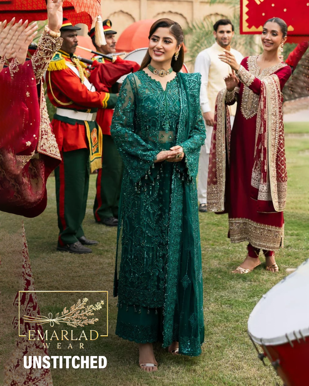 Kanwal Malik | Bottle Green - Formal Net Collection  Emarlad Wear