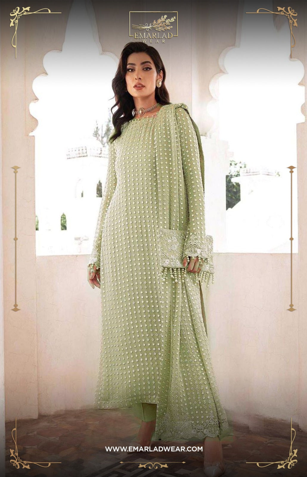 Baroque Light Green Formal Collection Stitched Chiffon Dress 3pc – Emarlad  Wear