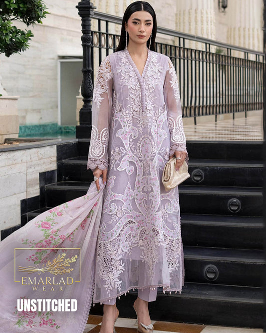 Maria B Lilac Purple Luxury Embroidered Lawn 3PC Unstitched Suit | Digital Printed & Laser Embroidered