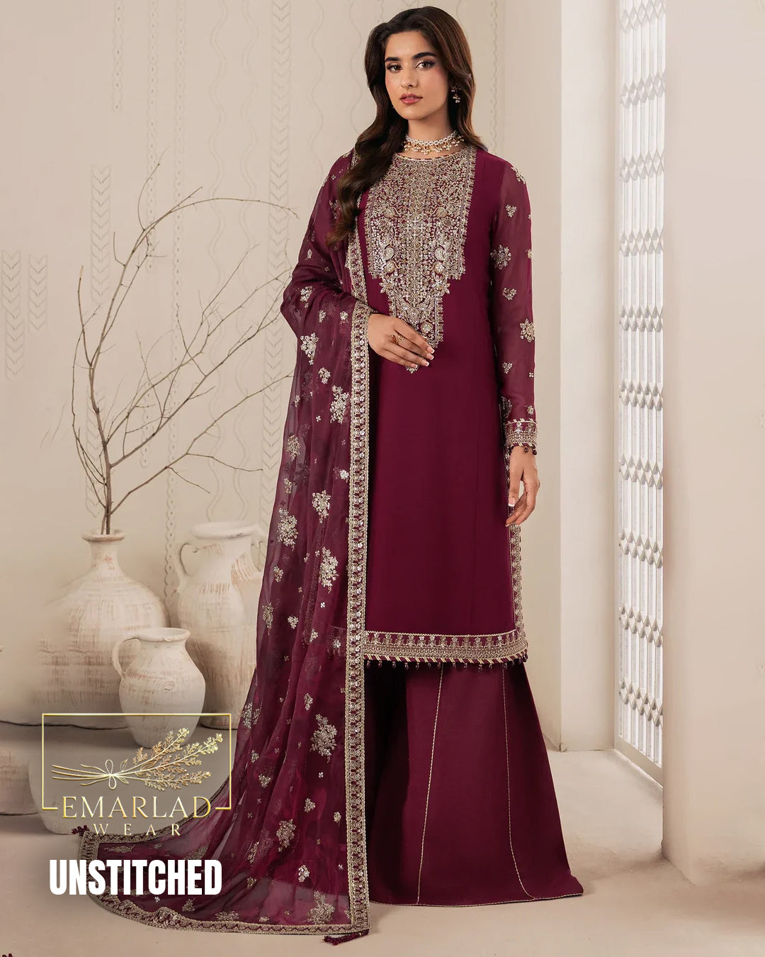 Zarif MPC-26-108 Chiffon & Sharmoz Embroidered 3 Piece Suit