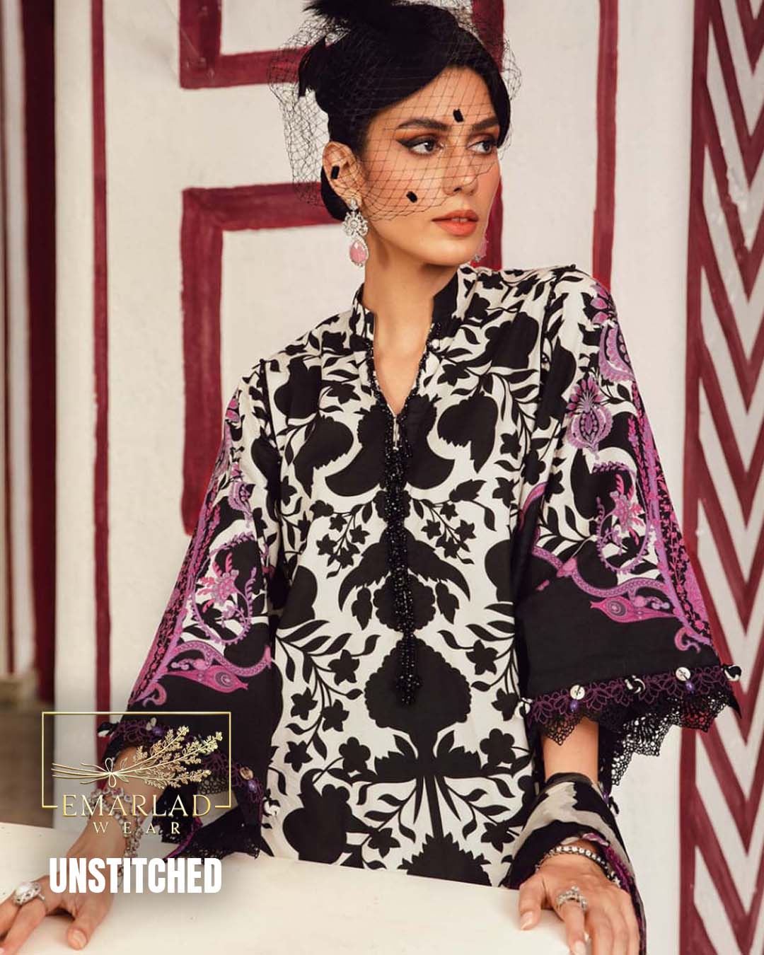 M.B Premium Digital Lawn 3PC – Cembric Voile Aplik Dupatta | 2025