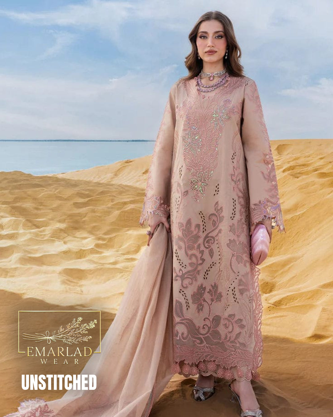 Rung Rasia Peach Luxury Lawn Embroidered 3PC Unstitched Suit RR-26-04 – Premium Summer Collection for Women