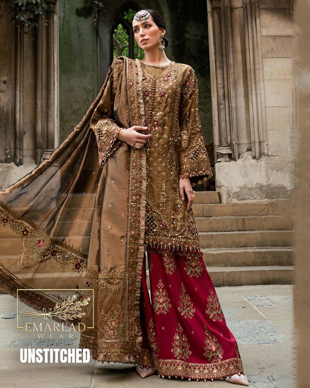 MB Wedding Collection 2025 Raw Silk Embroidered Dress with Organza Dupatta