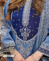 Aneelas Chiffon Embroidered 3 Piece Suit | Grey & Blue