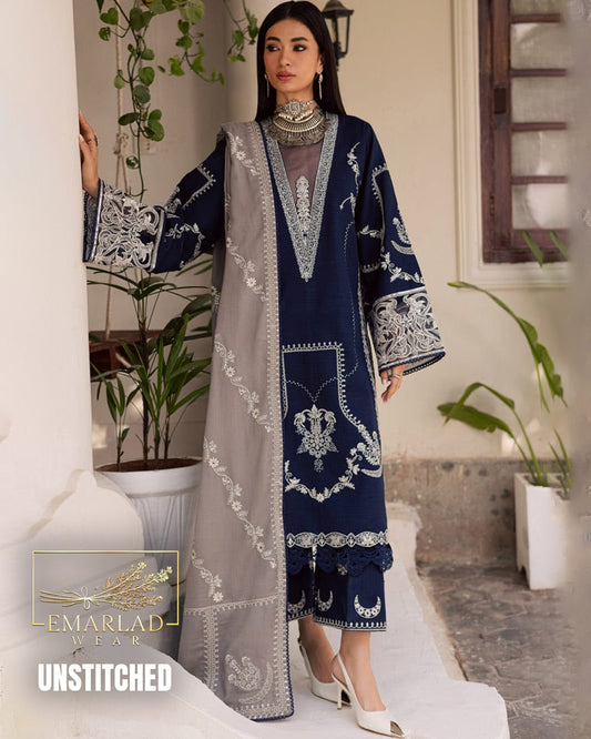 MARJAAN (ANMOL) YY Luxury Festive Embroidered Collection 2026 Navy Blue 3PC Suit with Chiffon Dupatta