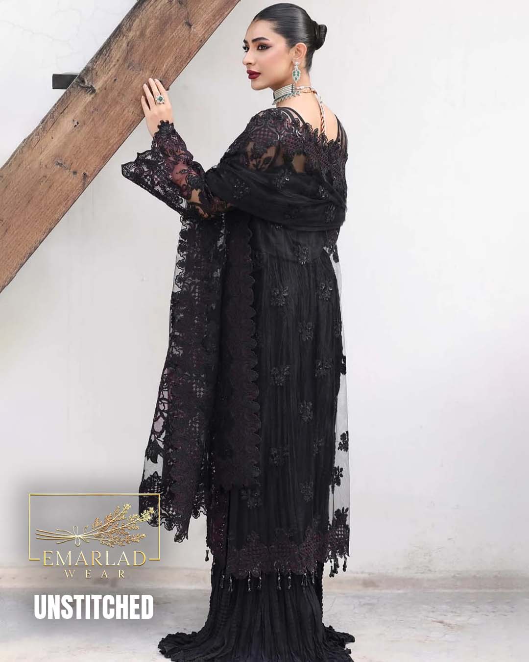 Imrozia EC Black Net Embroidered Suit – Luxury Formal Wear