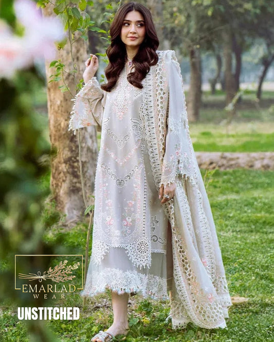 Bin Ilyas Grey Luxury Chicken Kari Suit 2026 – 3PC Embroidered Cotton Dress