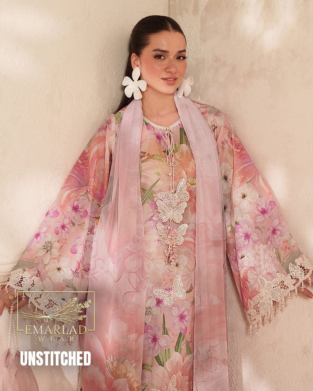 Baroque Butterfly M-7 Pink Printed Lawn Suit with Chiffon Embroidered Dupatta | 3PC Summer Collection | Emarladwear