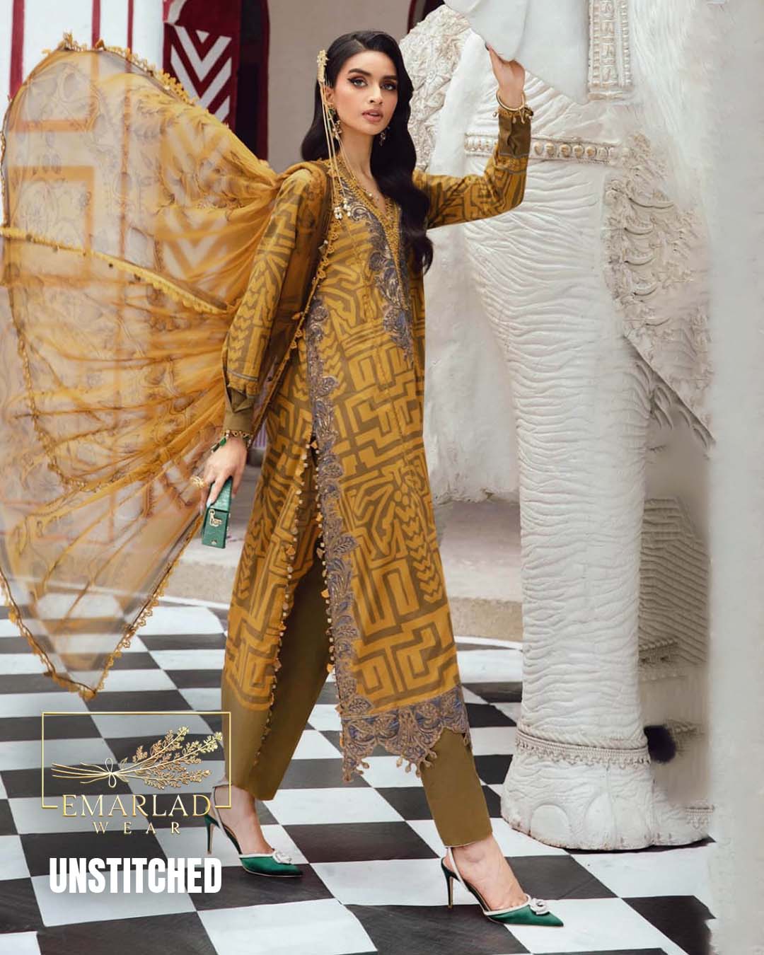 M.B Box Mustard Lawn Suit with Chiffon Embroidered Dupatta | 3PC Collection