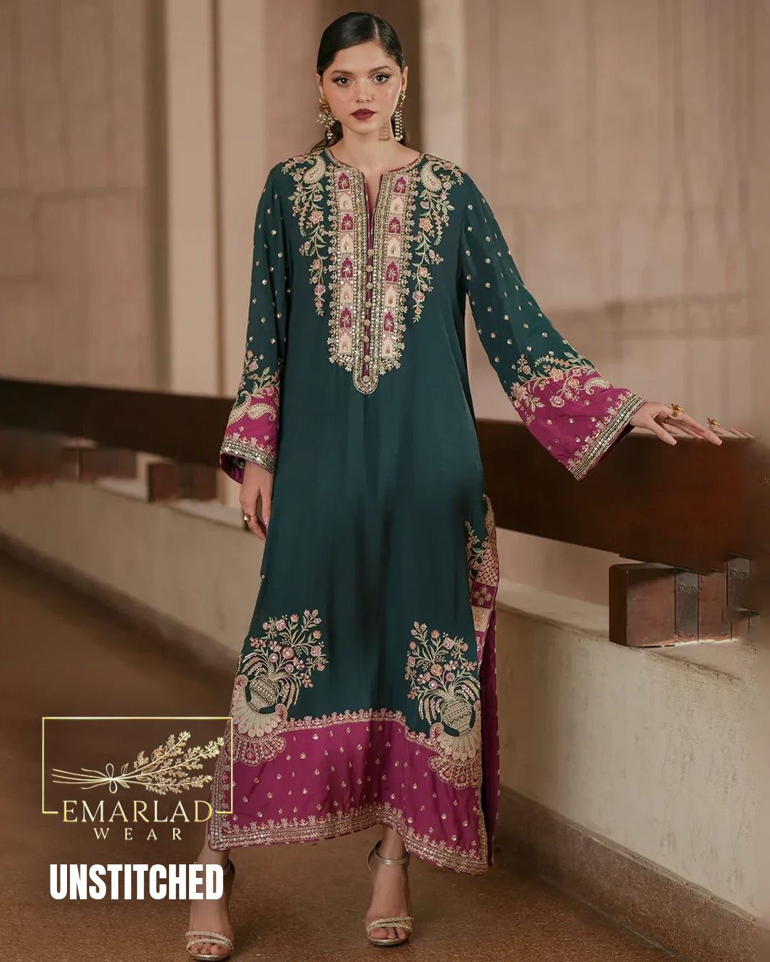 Ethnic Luxury Green Pink Kaftan Collection 2026 EK-E1098-26