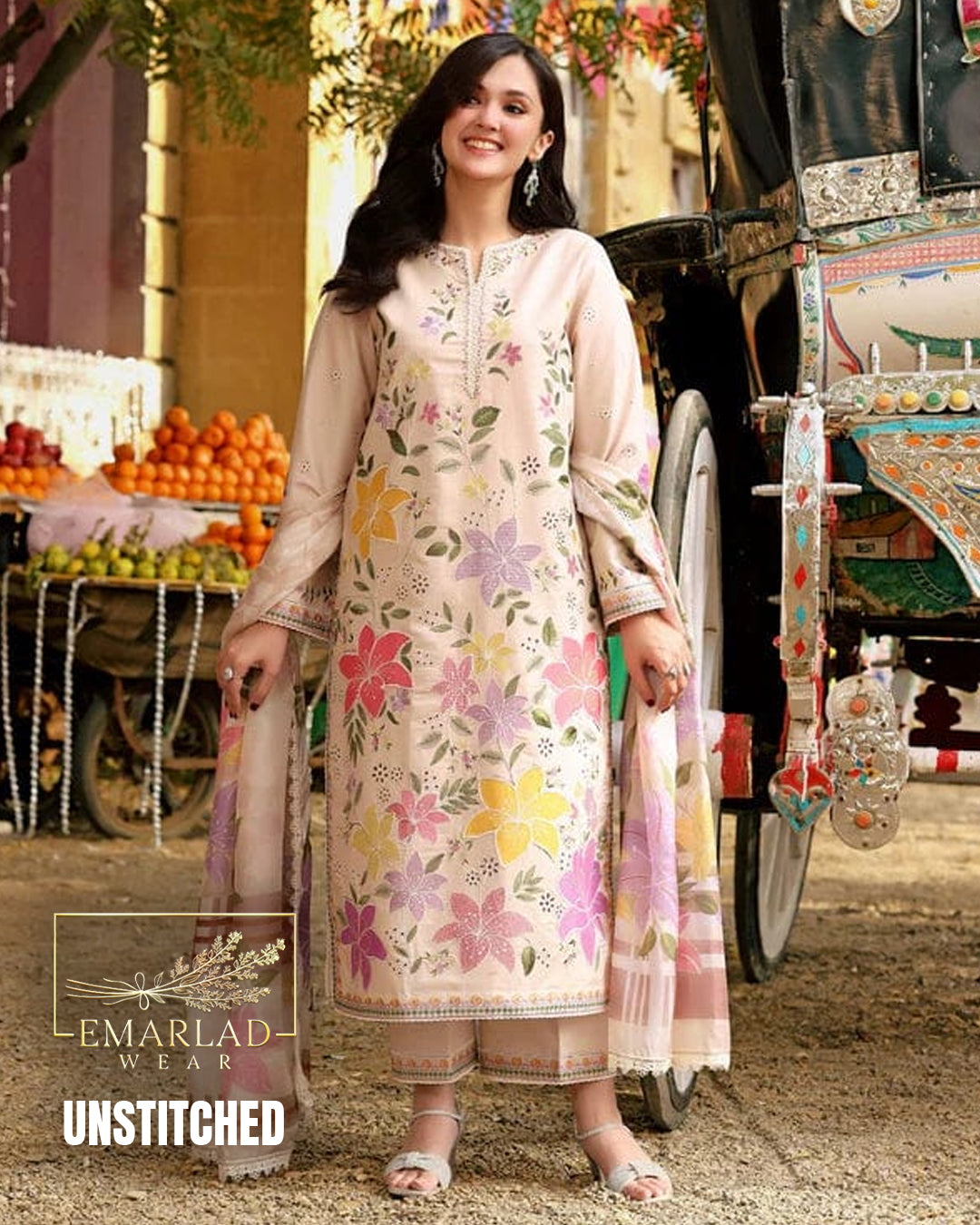 Aneelas Luxury Lawn 3PC Suit 2026 – Embroidered with 3D Floral Design & Digital Dupatta
