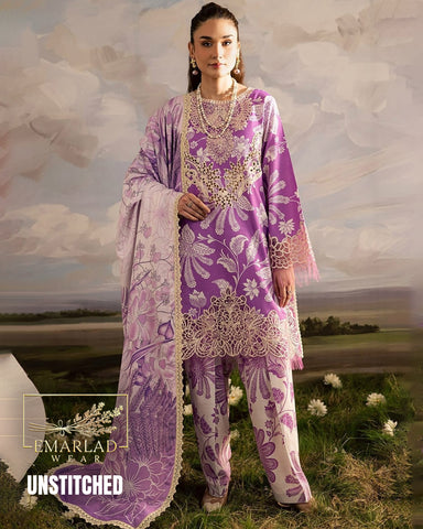 Mahnur K-10 Unstitched Printed Lawn Suit with Heavy Embroidery & Chiffon Dupatta