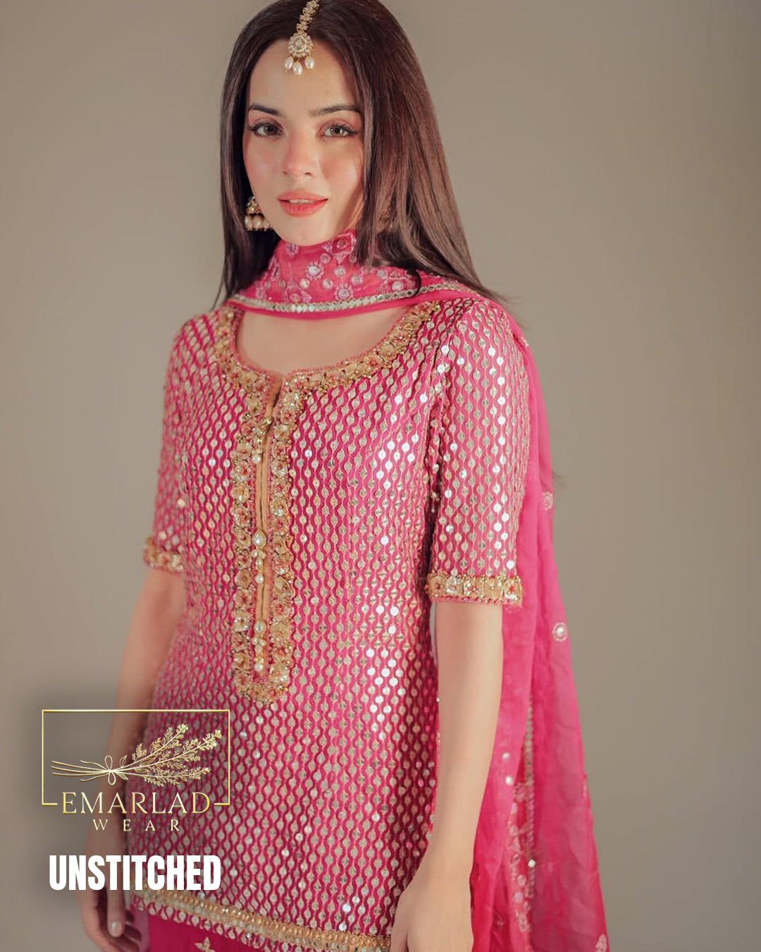 Yashma Gill Shocking Pink 5mm Sequin Embroidered Dress