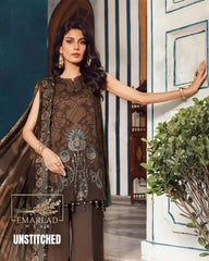 M.B Premium Digital Lawn 3 Piece Suit with 4-Side Appliqué Dupatta | Dark Brown