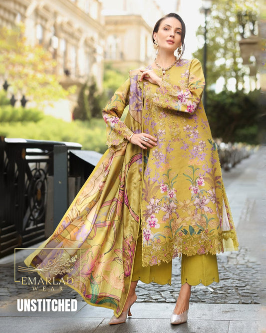 Rung Rasia Mustard Lawn Suit 2026 – 3PC Dress with Embroidered Chiffon Dupatta