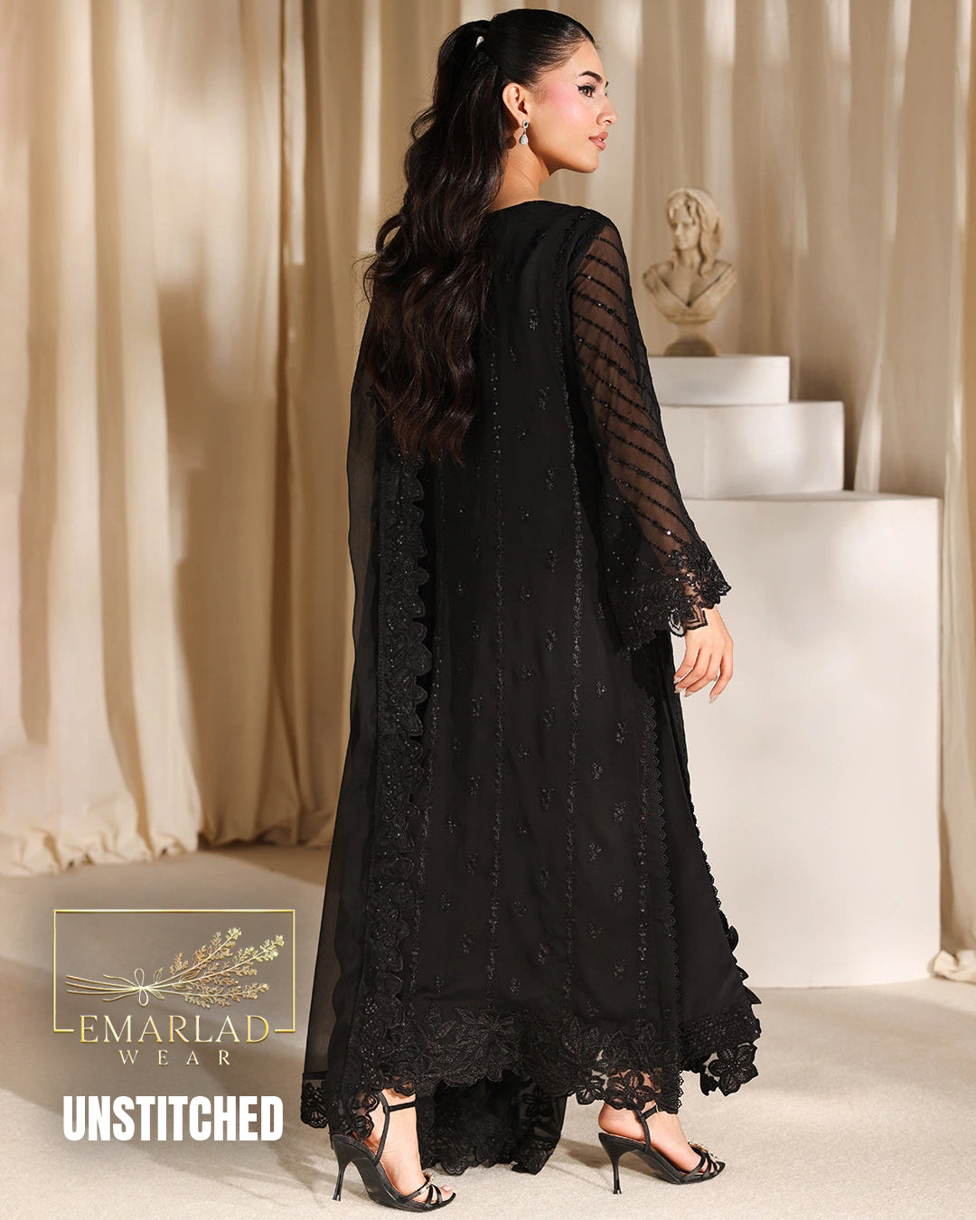 Azure Midnight Noir Jet Black Luxury Chiffon Design 2571