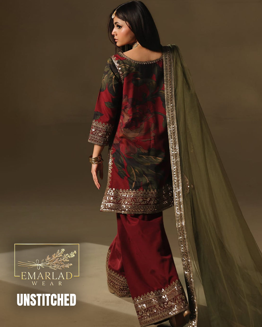 Charizma Fancy Organza Dupatta 3PC Unstitched Lawn – Mehroon | Premium Lawn 2026