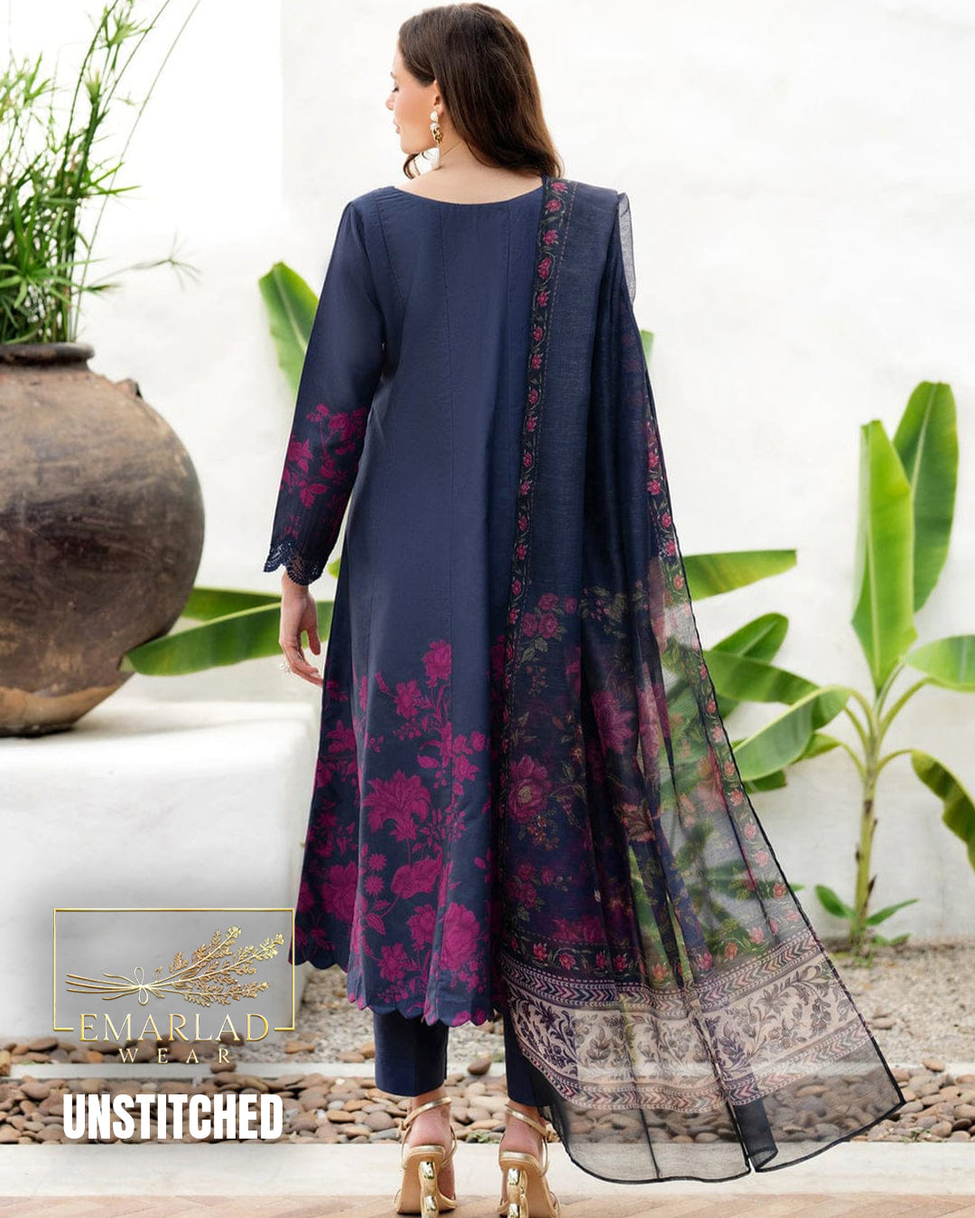 Iznik Navy Blue Embroidered Lawn Suit with Chiffon Printed Dupatta – 3 Piece