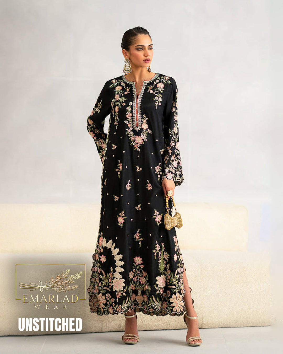Ethnic Black 2 Piece Shalmoz Silk Embroidered Suit
