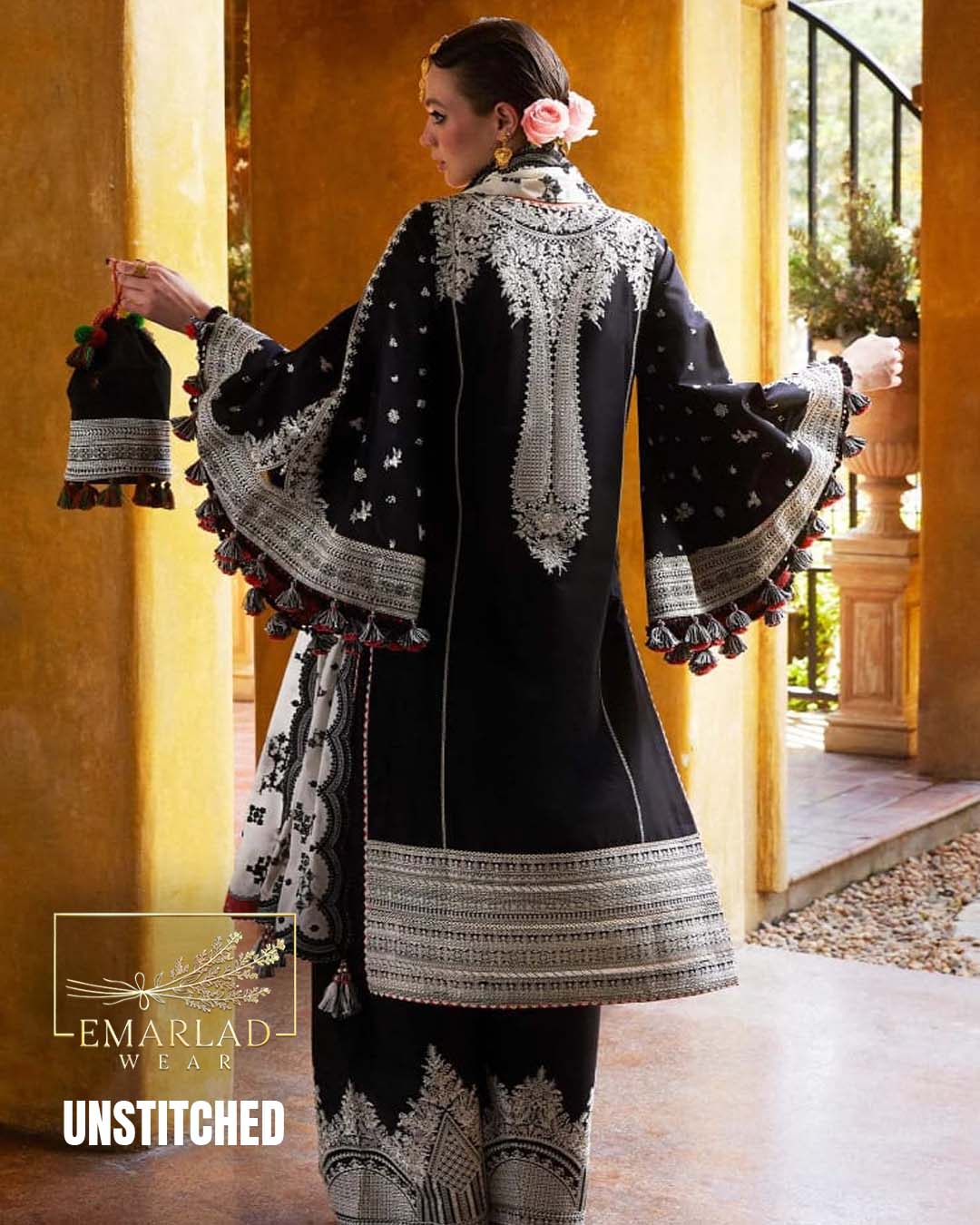 Hussain Rehar Black & white Embroidered Cotton collection – Emarlad Wear