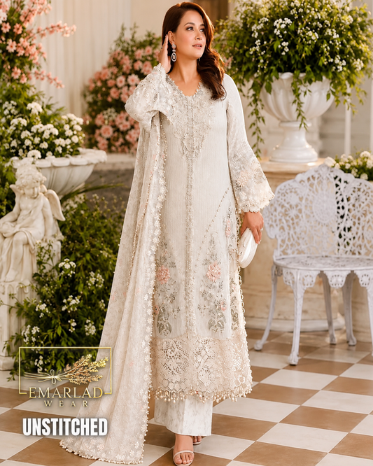 Maria B Off-White 5MM Embroidered Luxury Chiffon 3 Piece Suit MPC-26-107