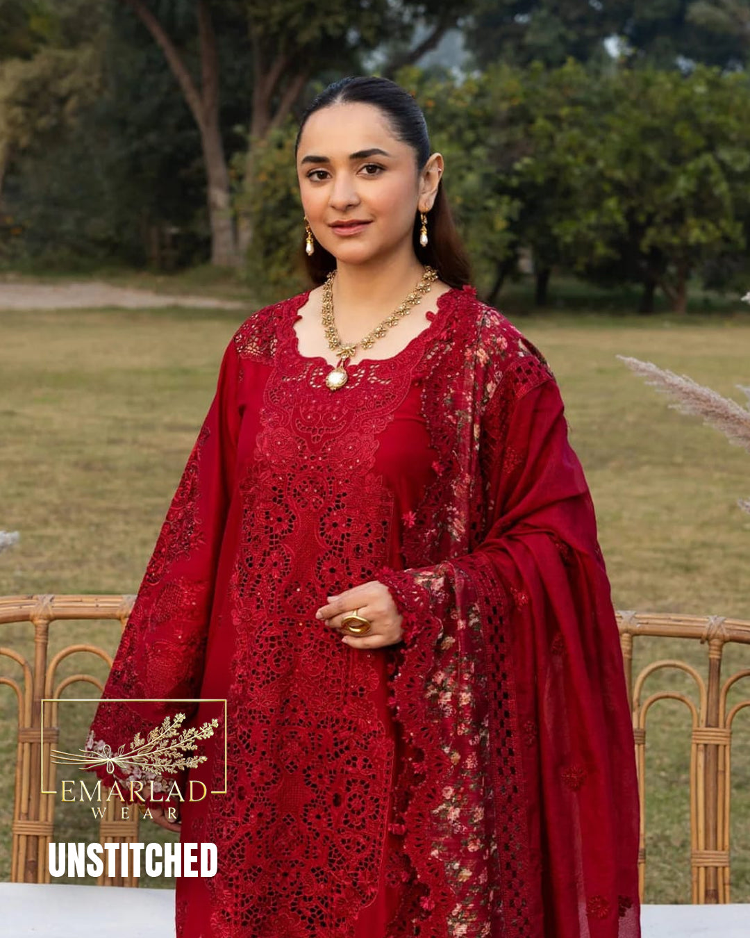 Rung Rasia Embroidered Luxury Lawn Unstitched 3Pc Suit RR NC 18 Red Buy Online in Pakistan
