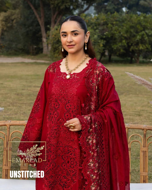 Rung Rasia Embroidered Luxury Lawn Unstitched 3Pc Suit RR NC 18 Red Buy Online in Pakistan