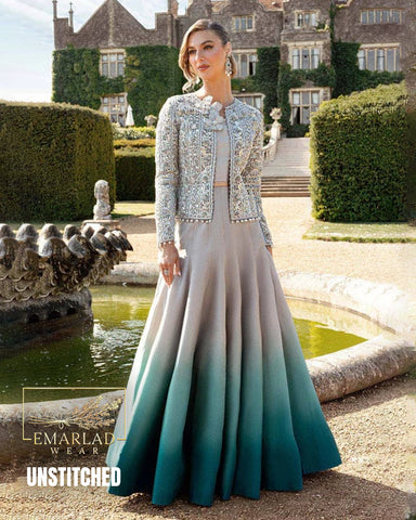 Maria.B Luxury Bridal Lehenga – Silver Grey & Sea Green | Wedding Collection