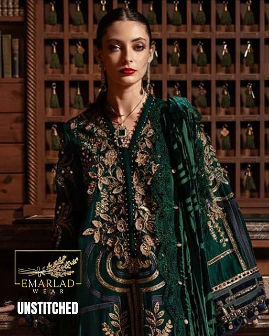 M.B Green Velvet Plachi 3 Piece Suit with Shawl Dupatta