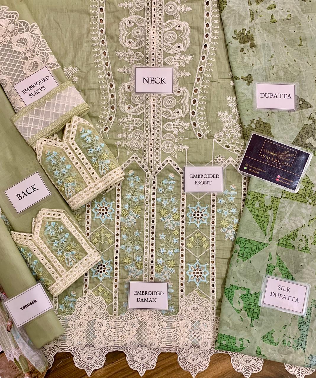 Adan Libas Green Chikankari Dress 3pc