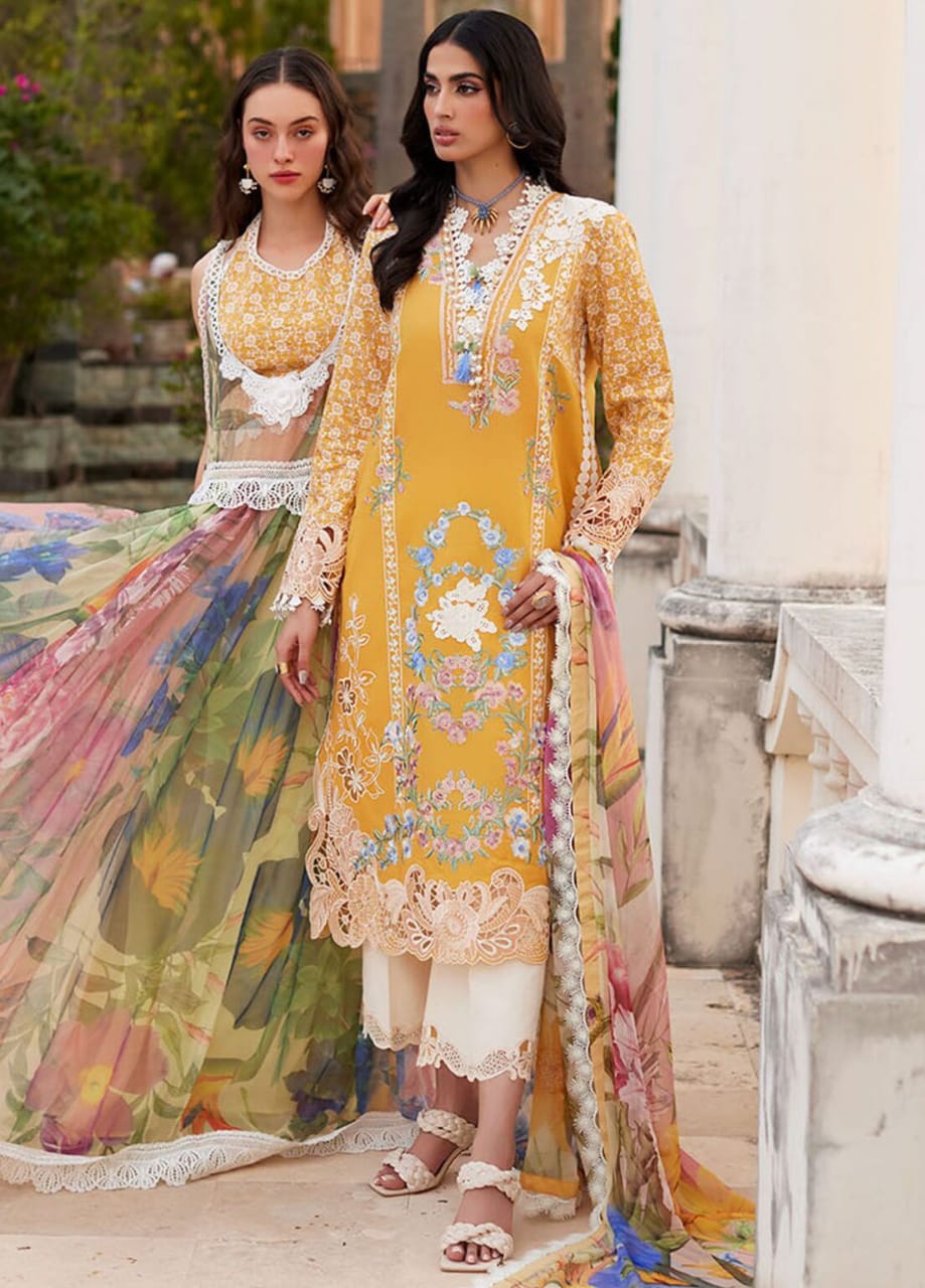 Mushq T/R Yellow Chikankari Lawn Embroidery Collection