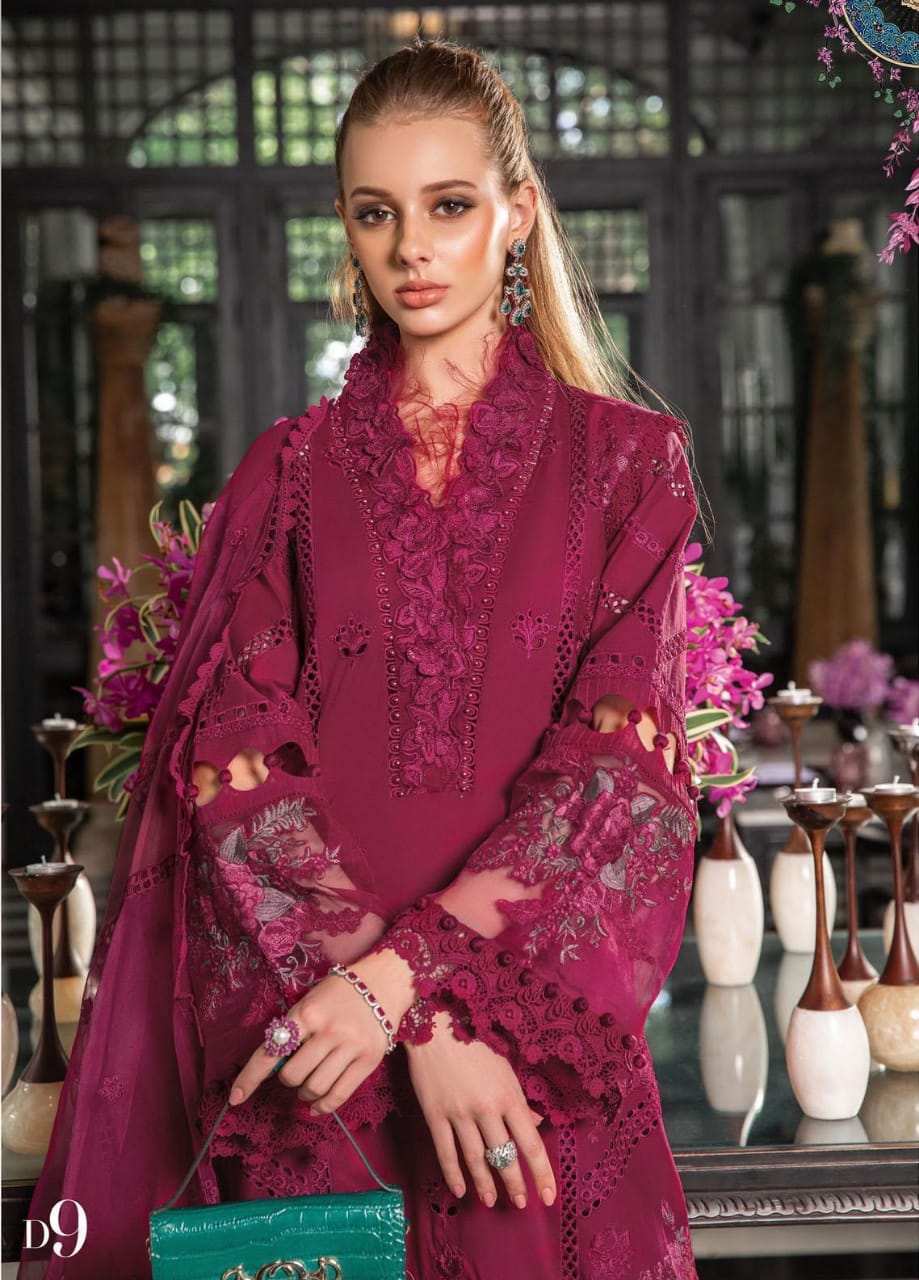 Maria B Magenta Chikankari Embroidery Dress 3pc