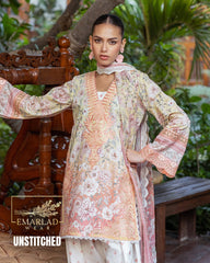 Zainab Chottani Tie & Dye Lawn Suit White & Peach | Embroidered Chiffon Dupatta | Unstitched 3 Piece Summer Collection
