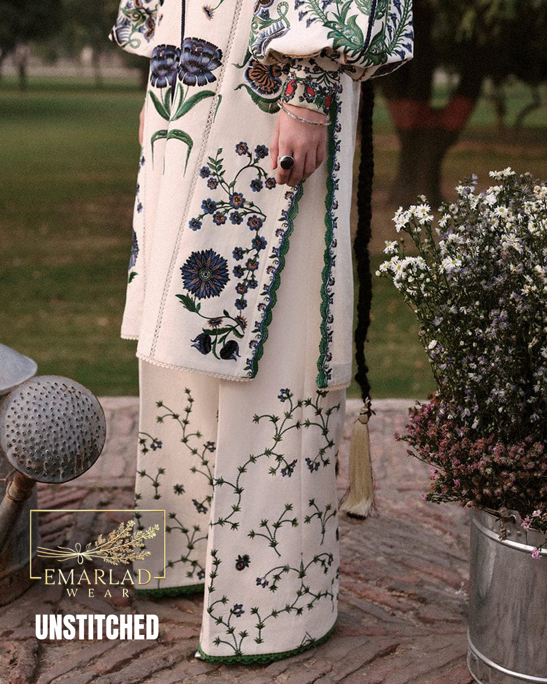 Ahmozi Jugnu Lawn Collection 2026 – Chicken Kari Embroidered 3PC Suit with Silk Dupatta