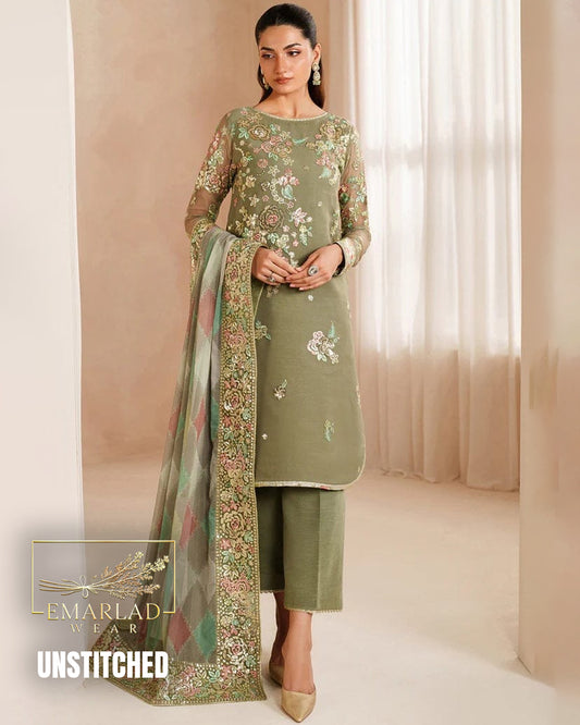 Charizma Pista Green Chiffon Embroidered Suit Design 2533 – Luxury Party Wear Dress with Dupatta