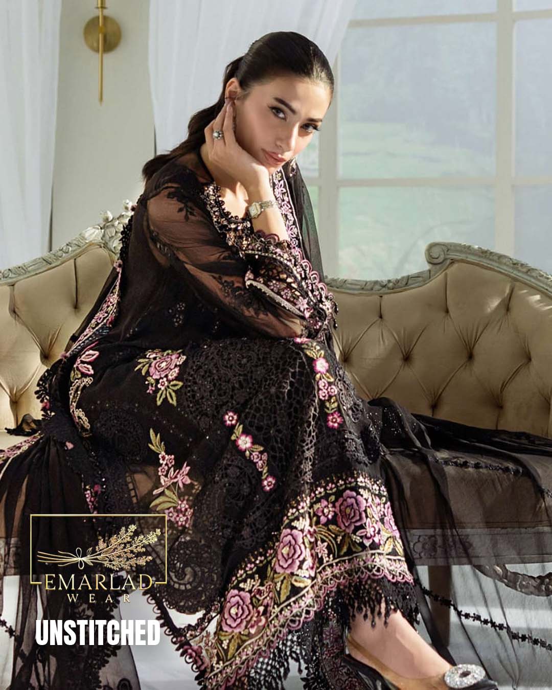 M.B  Article Colour black Unstitched 3 Piece Suit